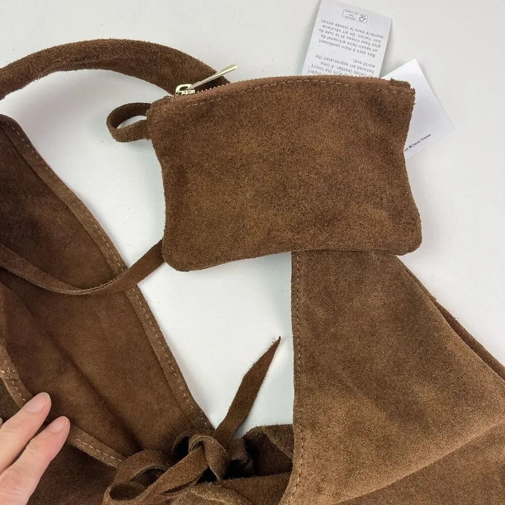 Cheval Italy Suede Leather Hobo Shoulder Bag Brown Oversized Tote Boho Hippie - Picture 10 of 14